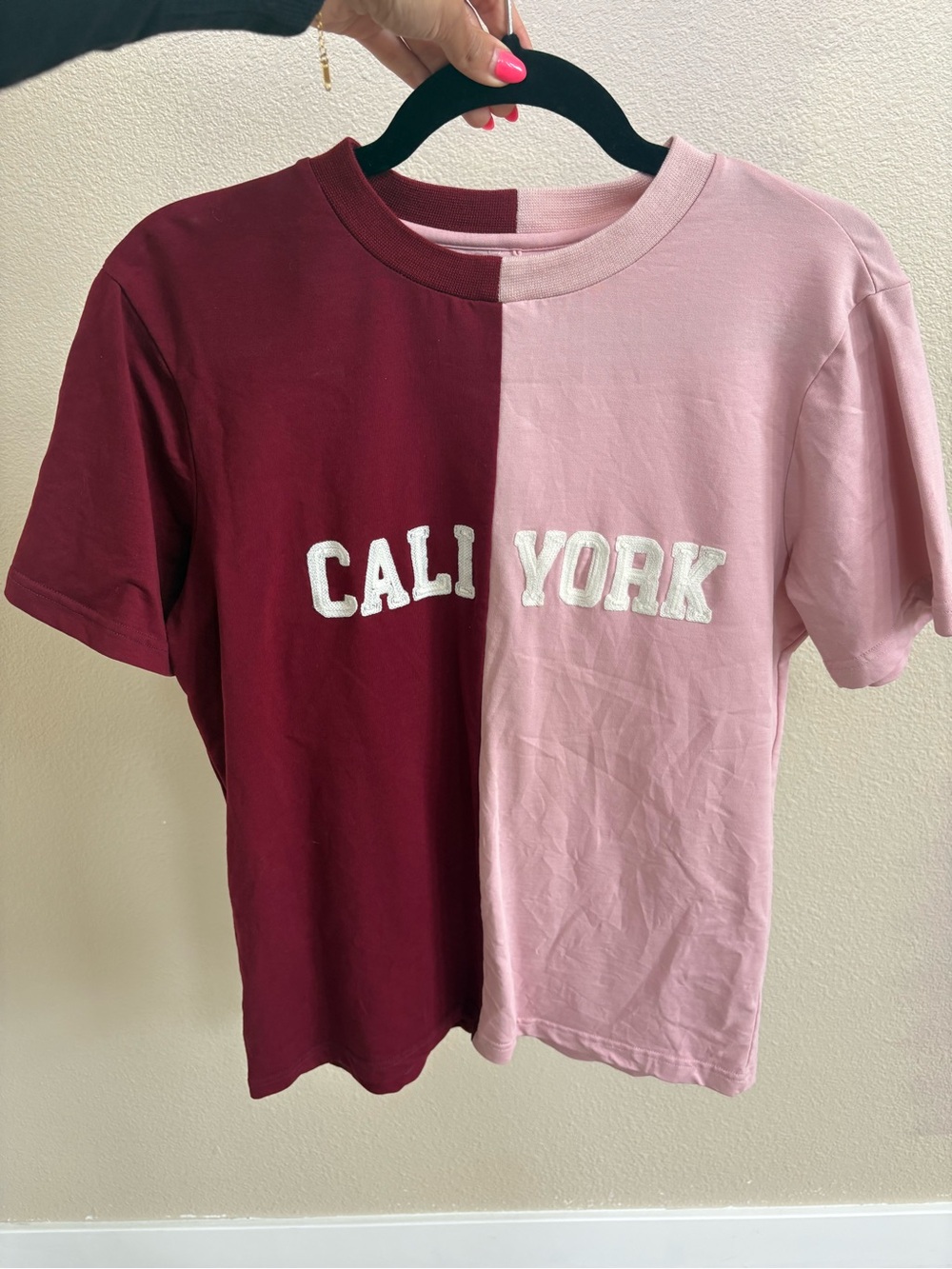 Cynthia Rowley Two-Tone Burgundy & Light Pink Crew Tee